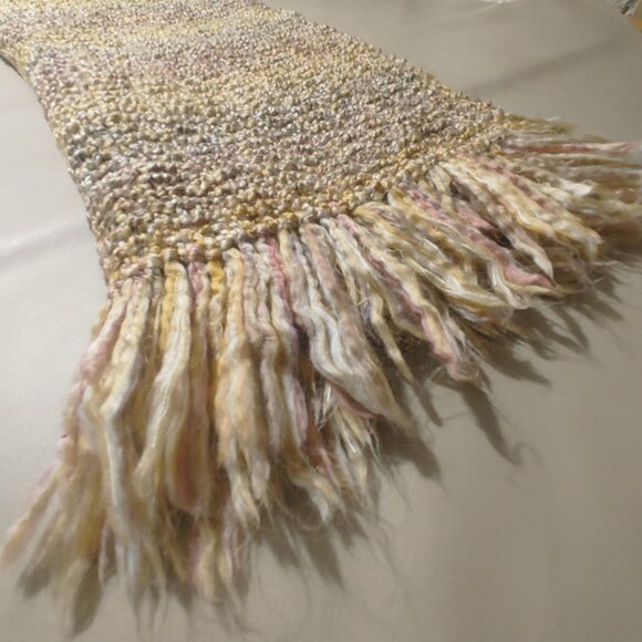 Handwoven Scarf Throw Pastel Textured Fringe  60 by 54 Tan Grey Mauve Multicolor - Picture 3 of 13
